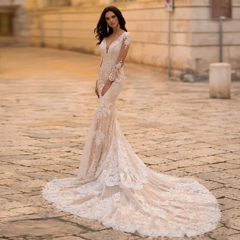 Sirene Dentelle Robe Robe Sirene Blanche Mariage Robe De
