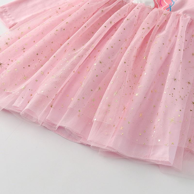 Ma robe Princesse - robe princesse fillette rose en tulle ornée d'étoiles dorées