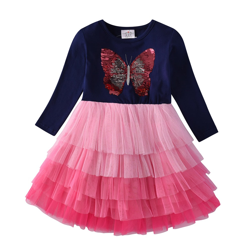 Ma Robe Princesse - Robe Princesse Fille Papillon Sequins bleue