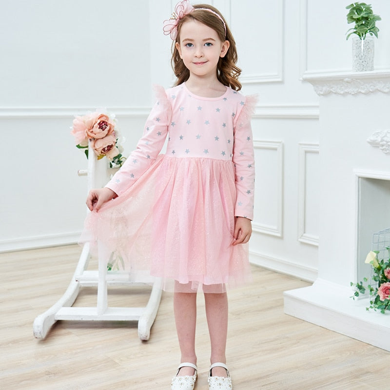 Ma robe Princesse - robe princesse fille rose en tulle ornée d'étoiles dorées