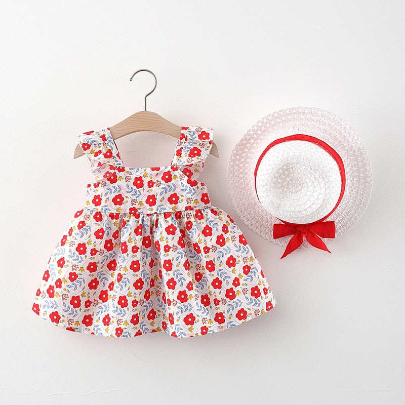 Ma Robe Princesse - Robe Princesse Bébé Fleurs Rouge et chapeau