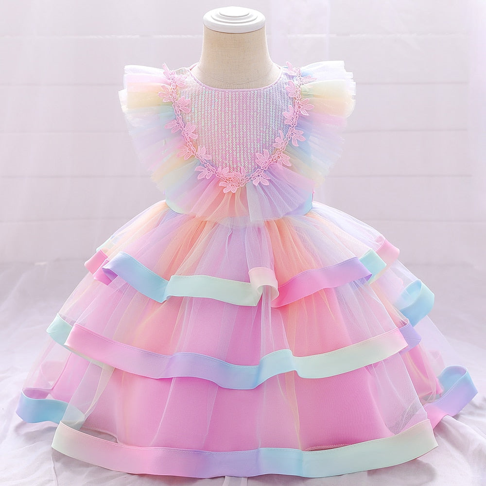 robe bébé tulle arc-en-ciel