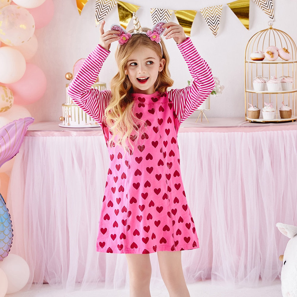 Ma Robe Princesse - Robe Princesse Fille Cœurs Roses manches longues