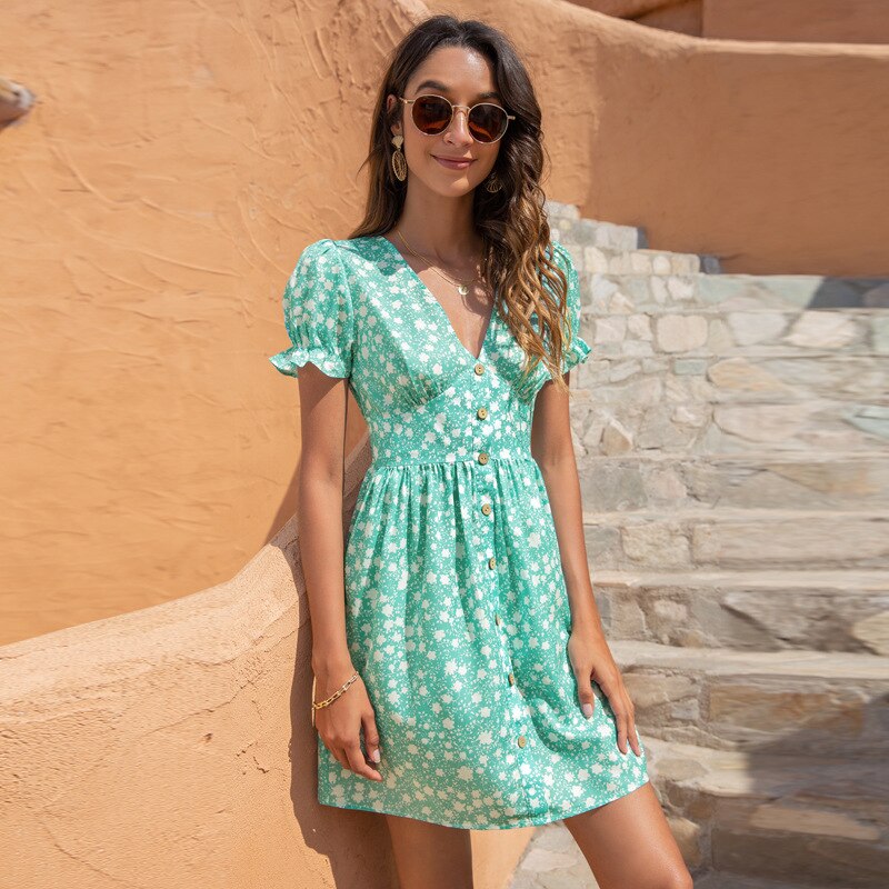 Robe Princesse Verte Fleuri femme