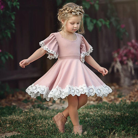 Ma robe Princesse - robe princesse fillette rose à dentelle