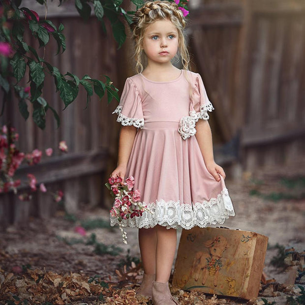 Ma robe Princesse - robe princesse plissée fille rose à dentelle