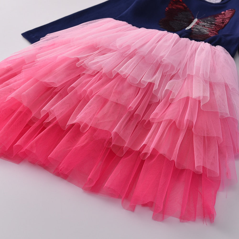 Ma Robe Princesse - Robe Princesse Fille Papillon Sequins tulle rose