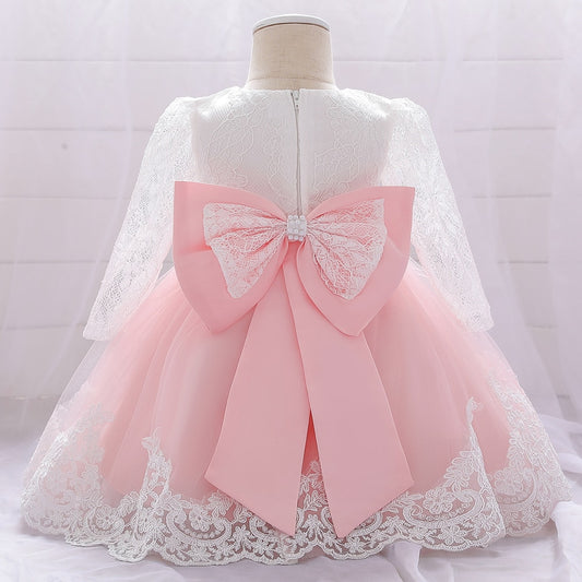 Ma robe Princesse - robe princesse bébé rose à dentelle et nœud dans le dos