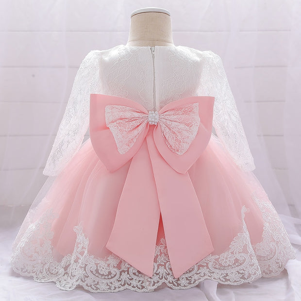 Ma robe Princesse - robe princesse bébé rose à dentelle et nœud dans le dos