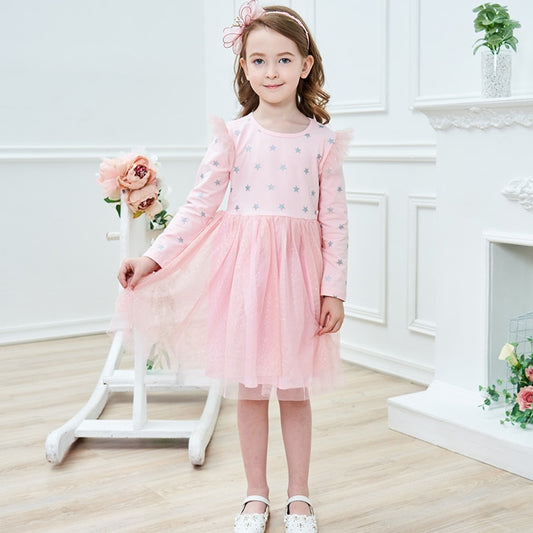 Ma robe Princesse - robe princesse fille rose en tulle ornée d'étoiles dorées